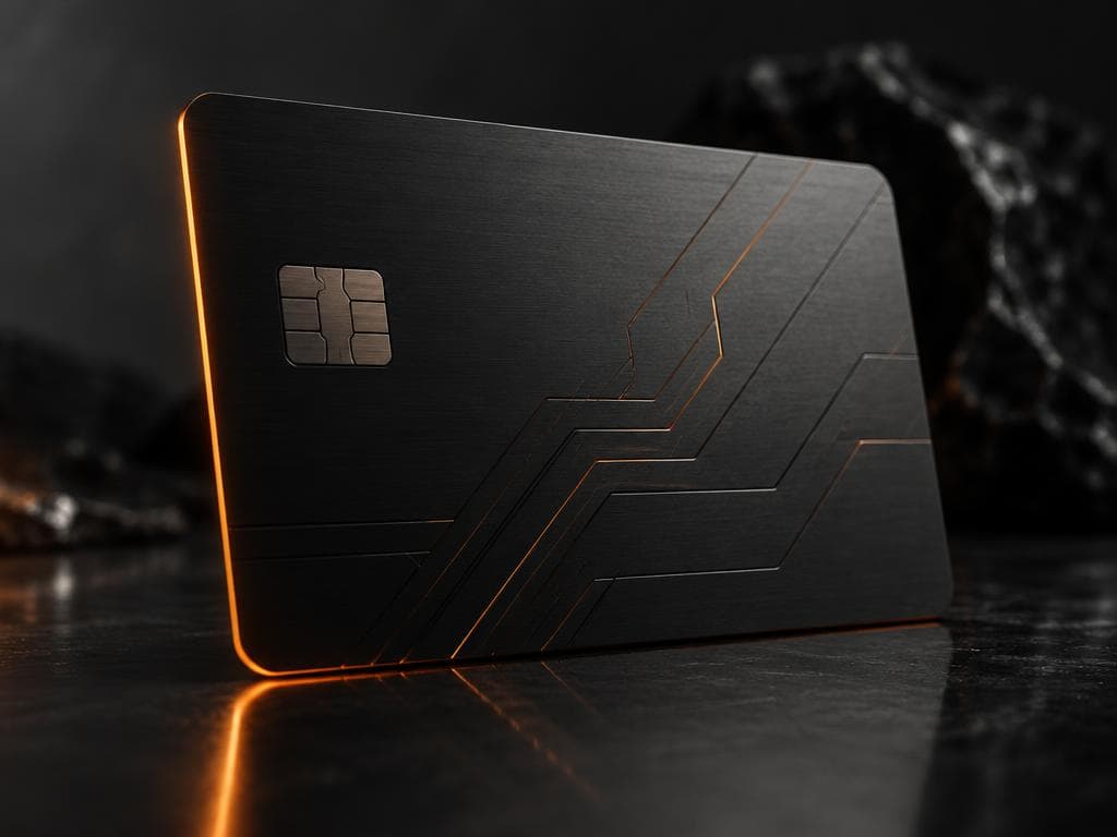 Matte black payment card with an illuminated ember edge